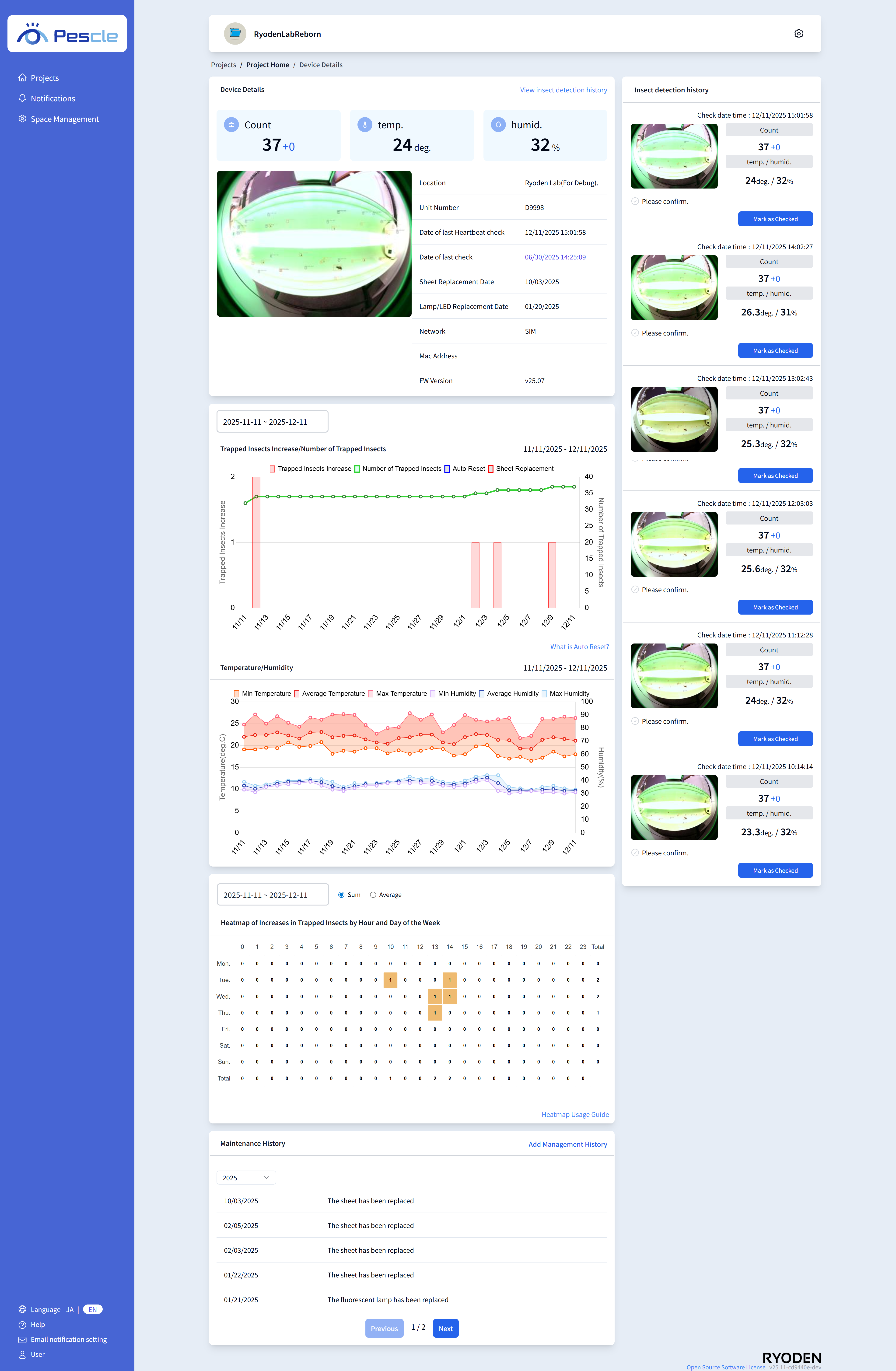 Insect Trap Camera Details Screen
